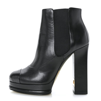 Chanel Calfskin Elastic Cap Toe Ankle Boots Booties Heels 37 Black 1 of 7