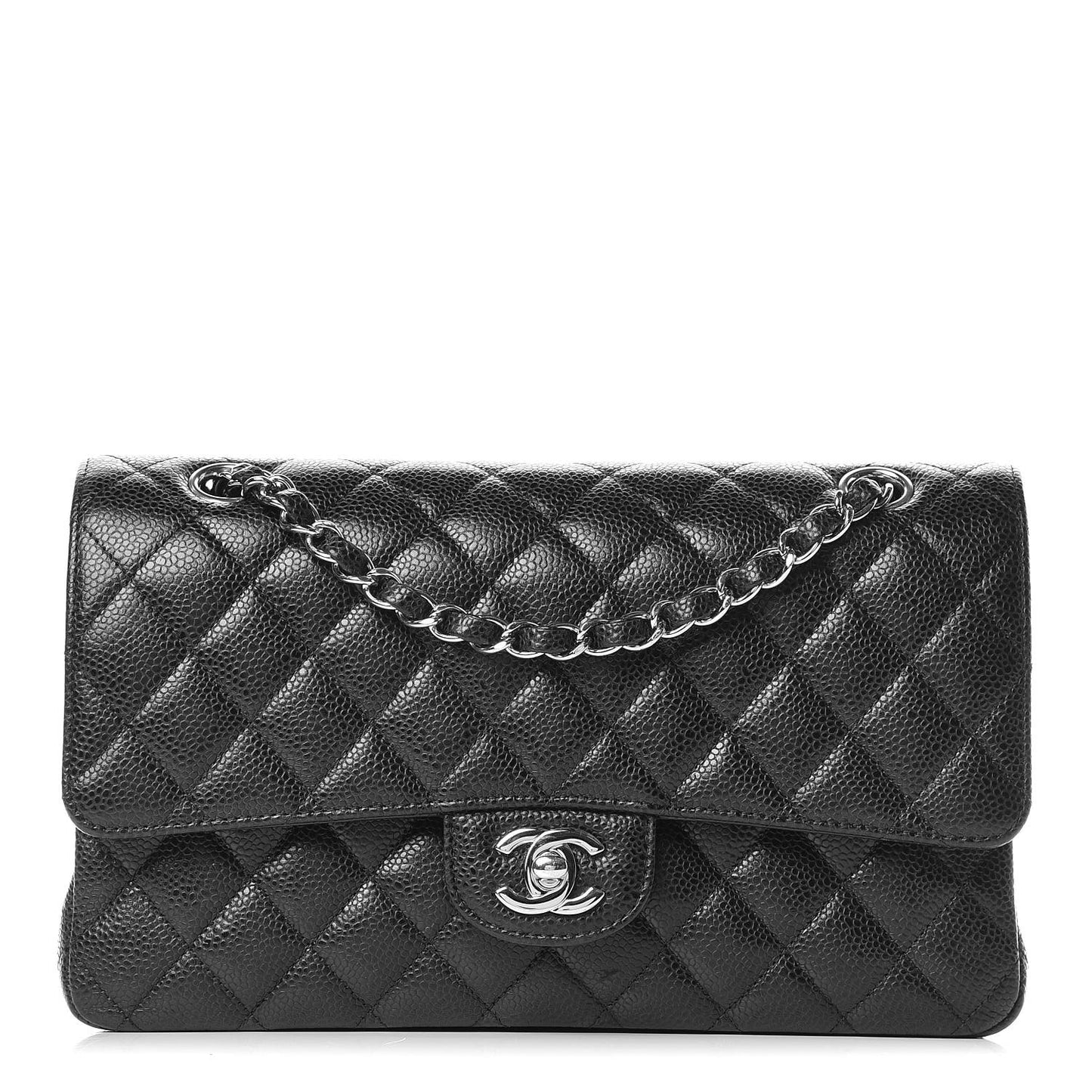 Caviar Quilted Medium Double Flap Black