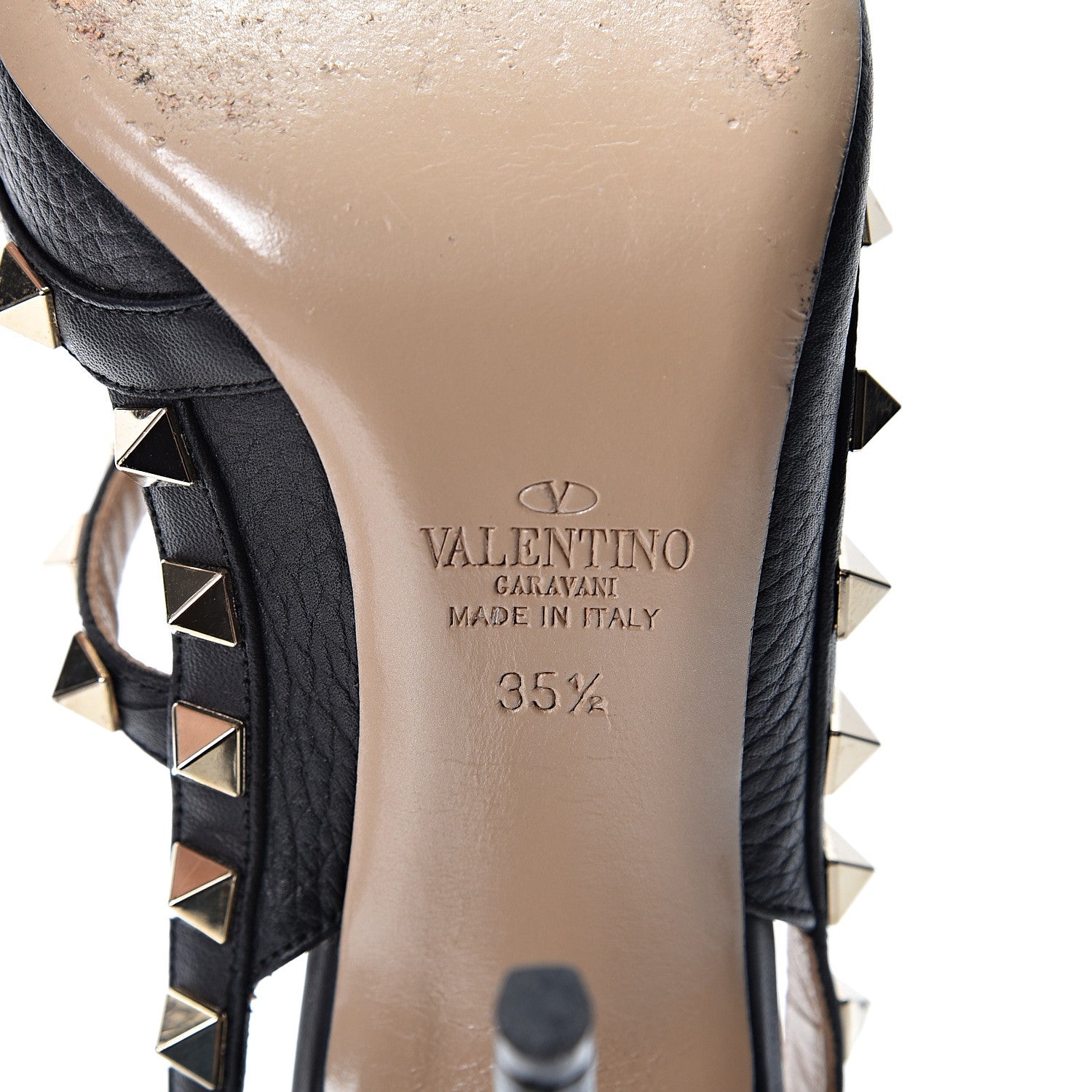 Valentino Garavani Pebbled Calfskin Rockstud Ankle Strap 100mm Pumps 35.5 Black 7 of 8
