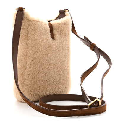 Saint Laurent Shearling Suede Mini Le 5 A 7 Vertical Hobo Natural Beige Dark Cigar 3 of 13