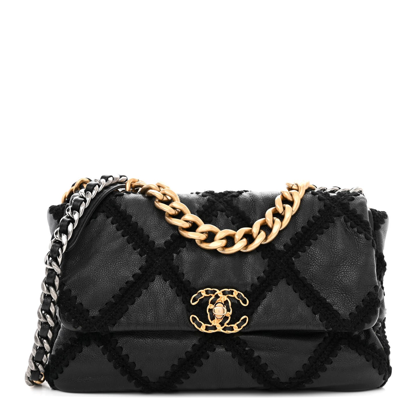 Calfskin Crochet Large Chanel 19 Flap Black