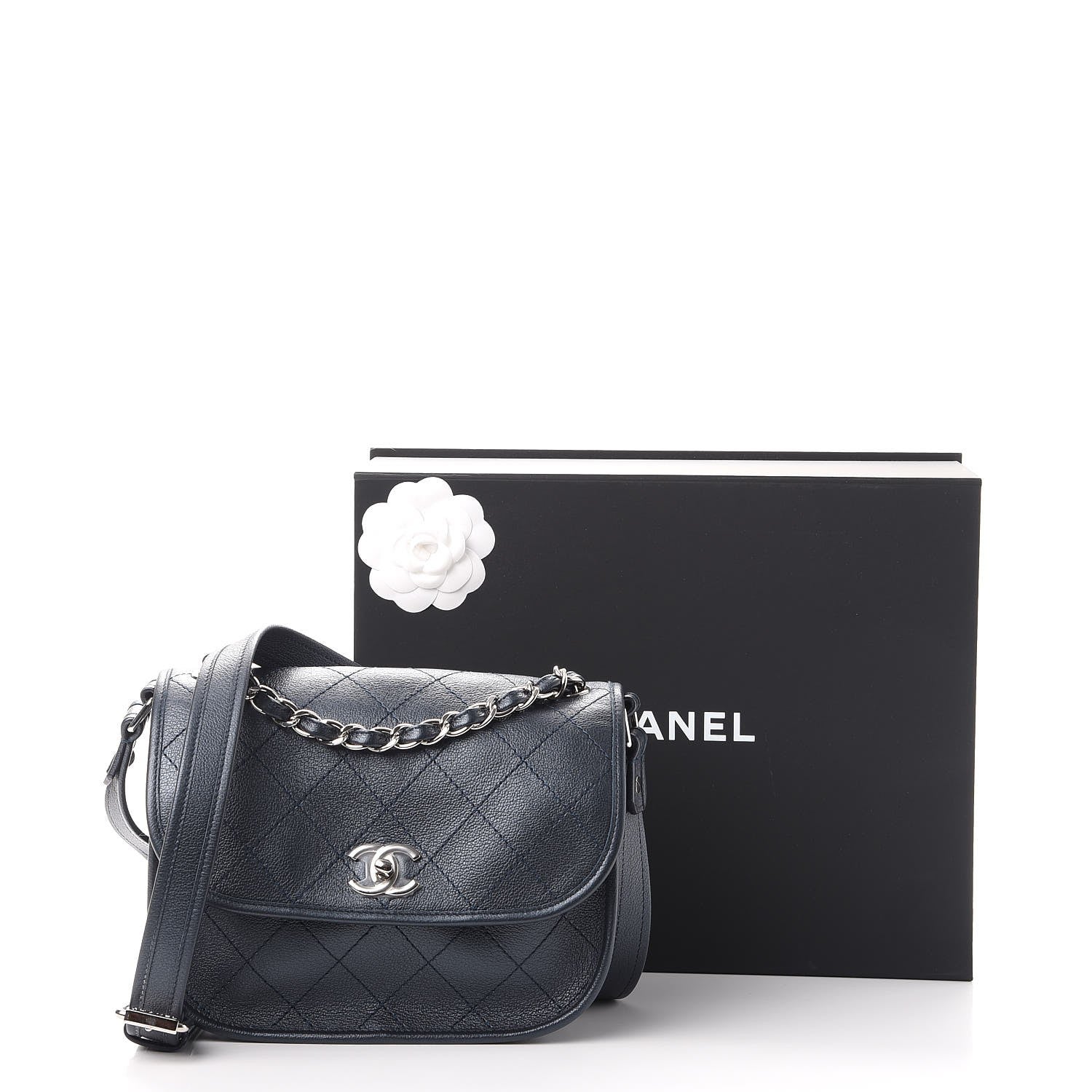 Chanel Metallic Calfskin Quilted Jungle Stroll Messenger Bag Navy 8 of 8