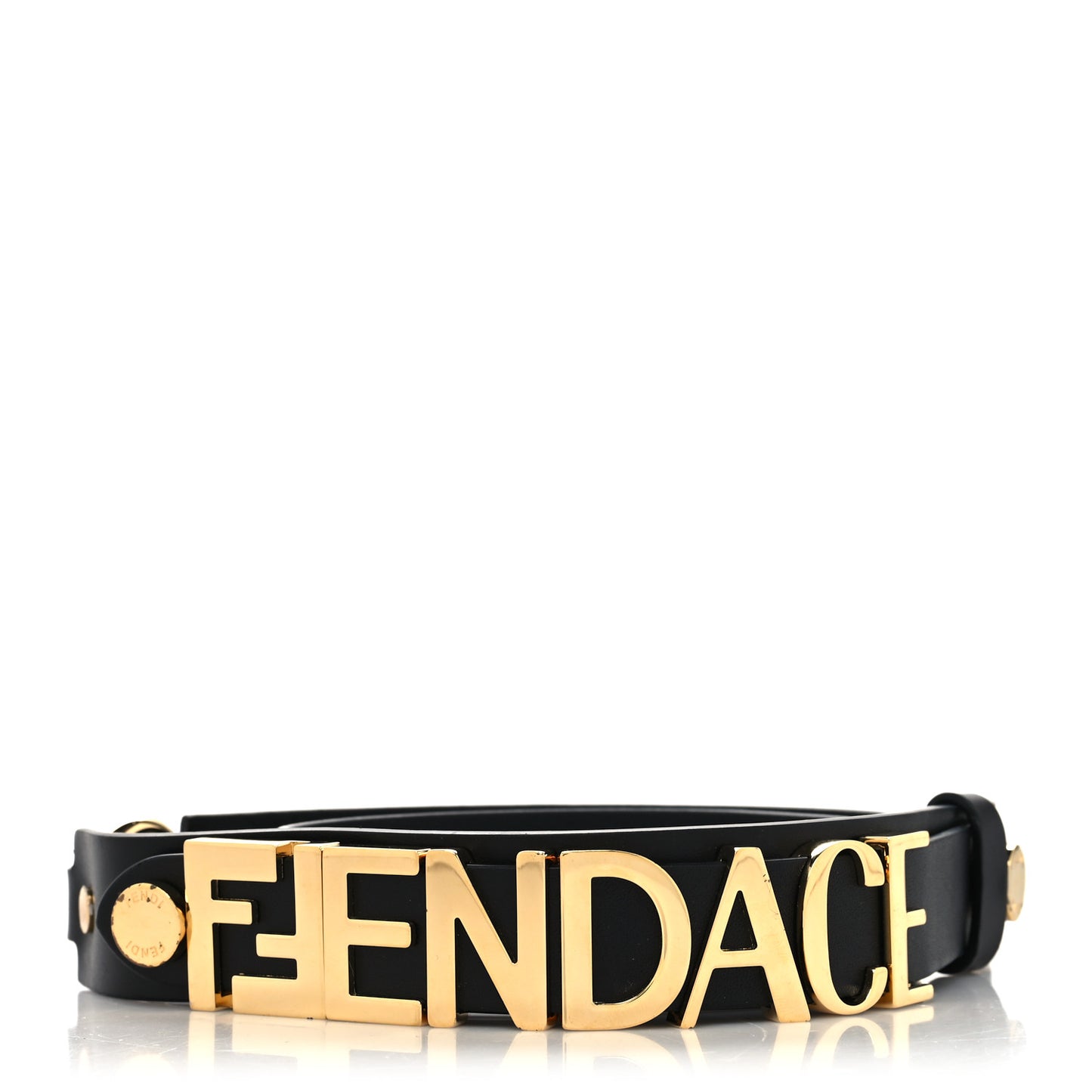 X FENDI Calfskin Fendace Logo Belt 85 34 Black