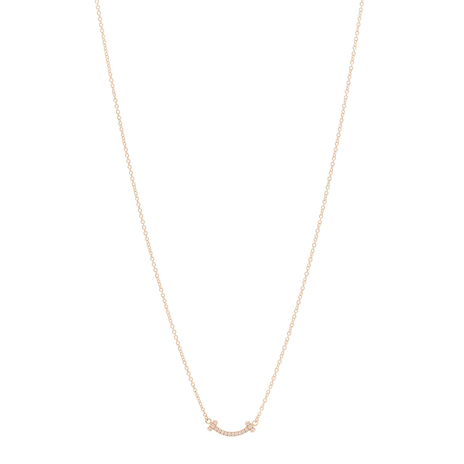 Tiffany 18K Rose Gold Diamond Mini T Smile Pendant Necklace 1 of 4