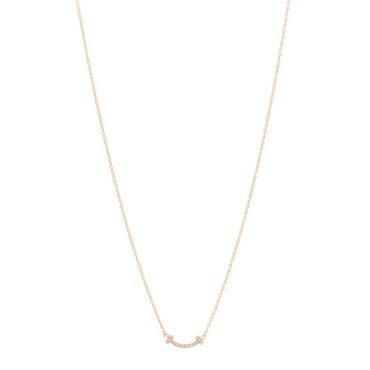 Tiffany 18K Rose Gold Diamond Mini T Smile Pendant Necklace 1 of 4