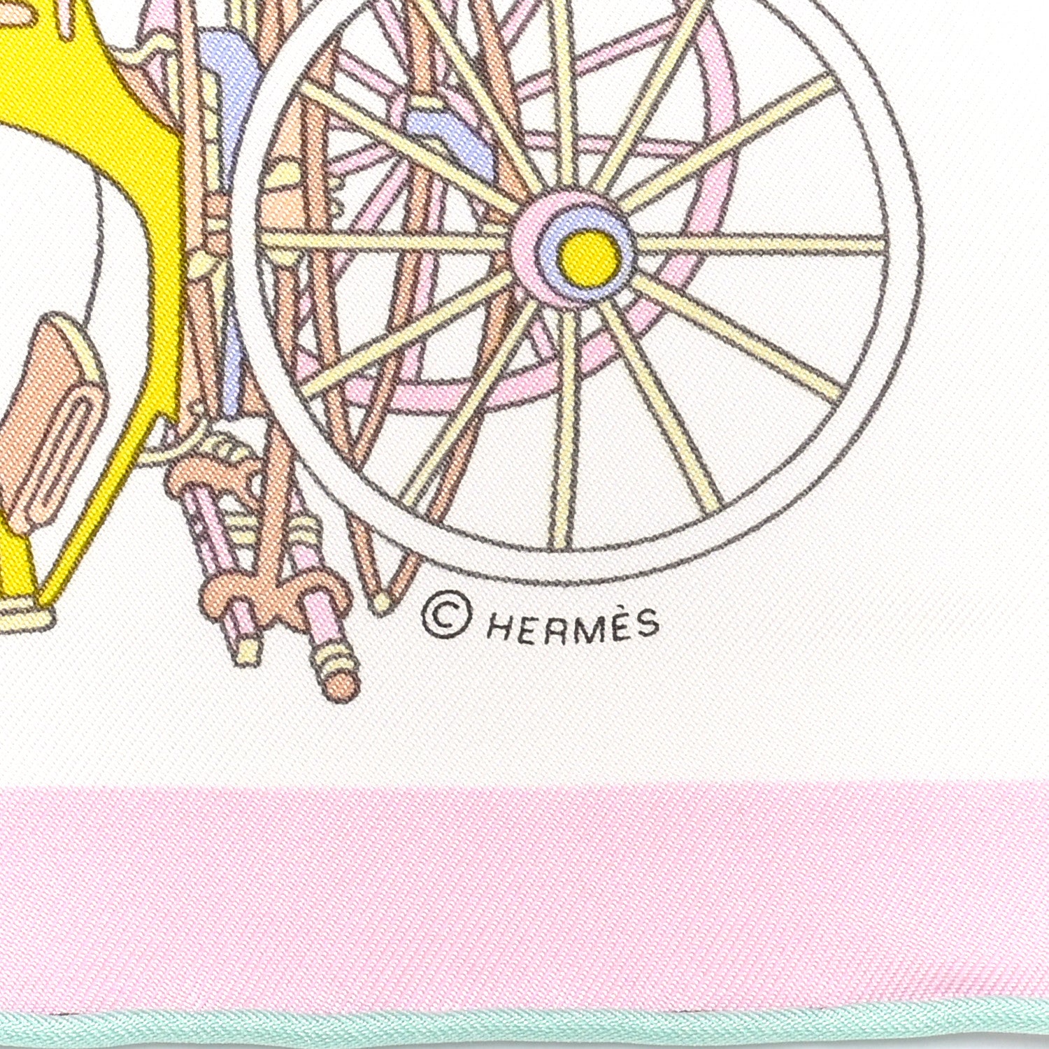 Hermes Silk Voitures Exquises Pocket Square Blanc Camel Jaune 3 of 4