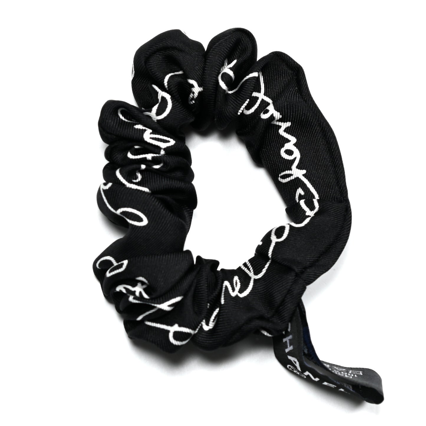 Silk Twill Square Scarf Hair Tie Black White