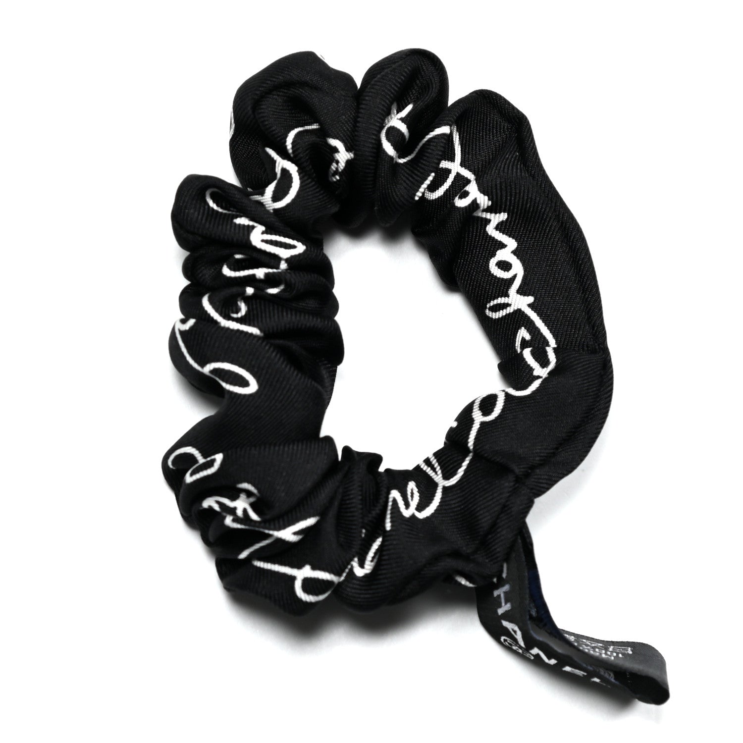 Chanel Silk Twill Square Scarf Hair Tie Black White 2 of 6