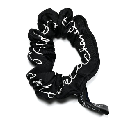 Chanel Silk Twill Square Scarf Hair Tie Black White 2 of 6