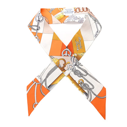 Hermes Silk Cliquetis Twilly  Orange White Gold 1 of 5