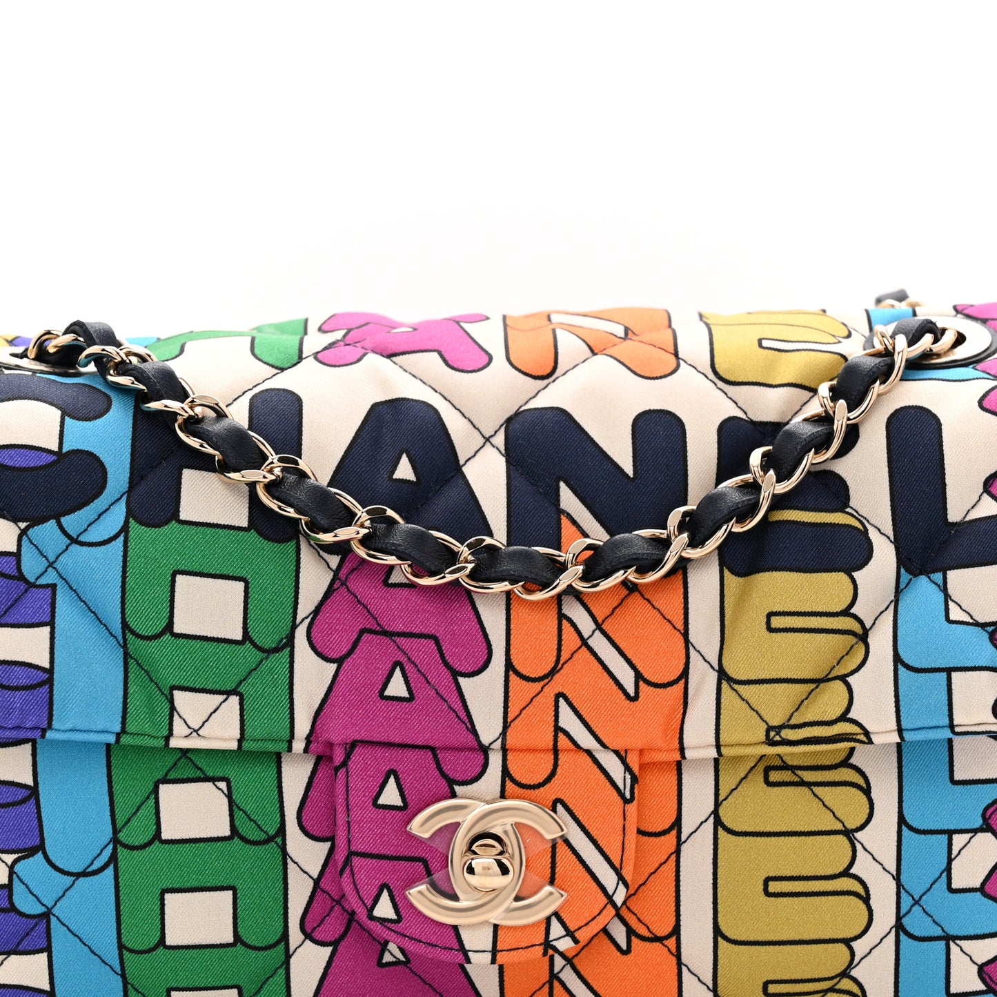 Printed Fabric Quilted Logo Single Flap Bag Multicolor