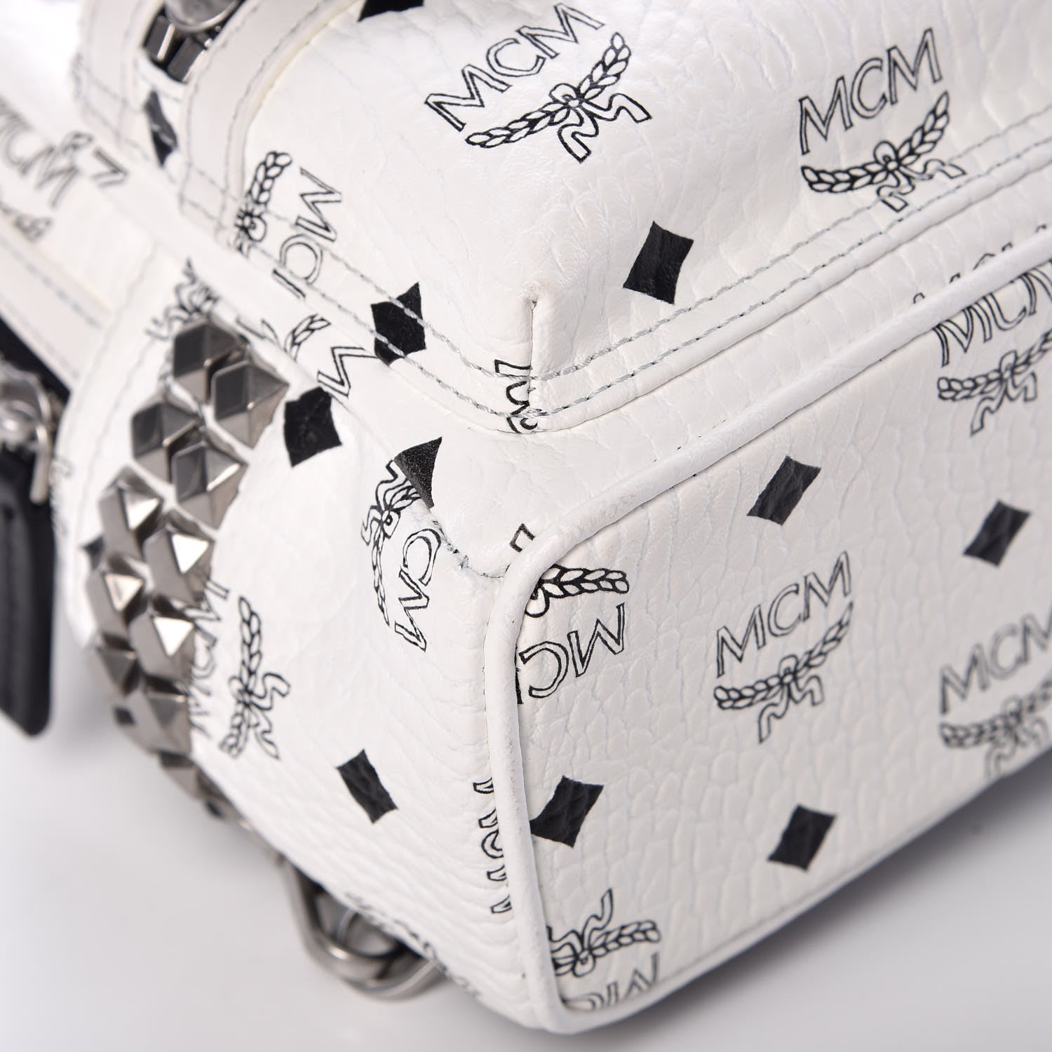MCM Visetos Studded X-Mini Bebe Boo Backpack White 10 of 14