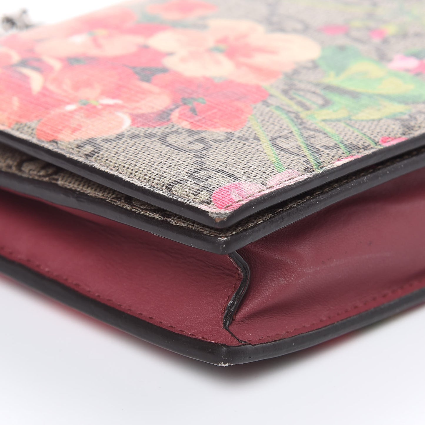 GG Supreme Monogram Blooms Chain Wallet Beige Multicolor Dry Rose