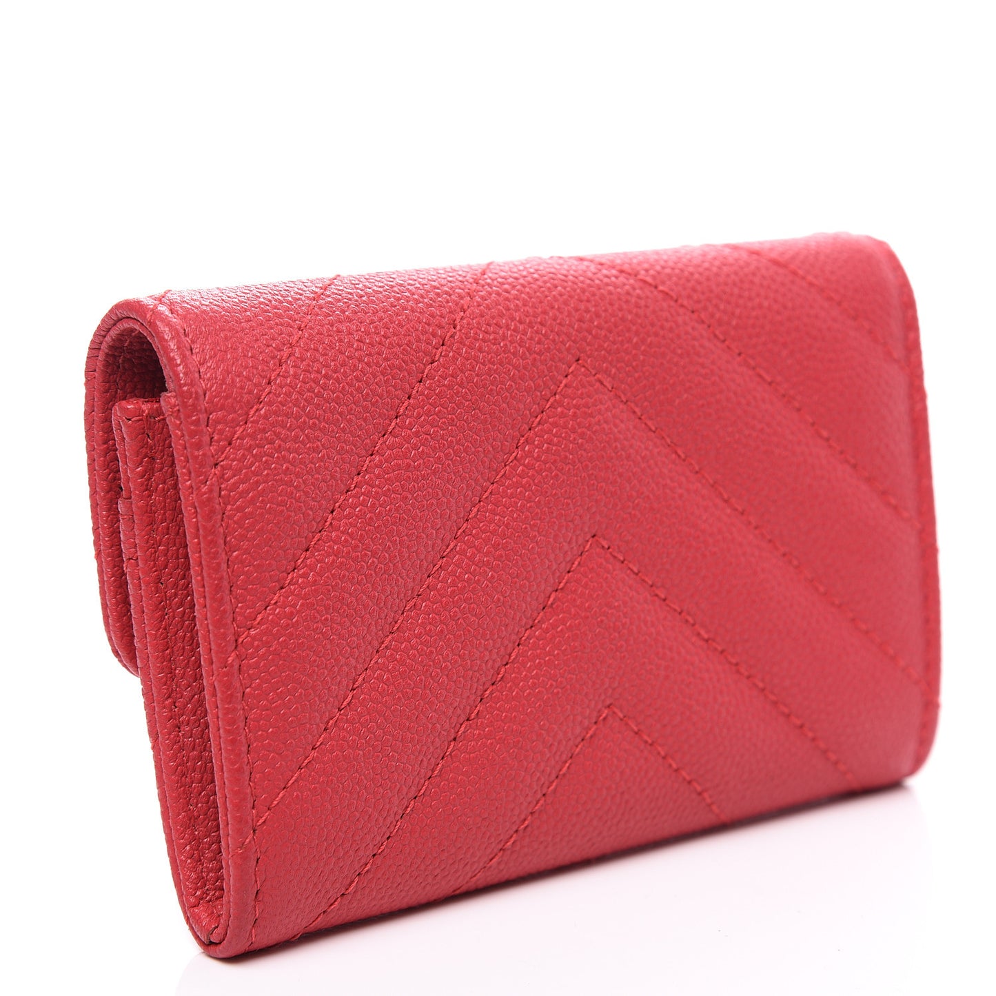 Caviar Chevron Quilted Flap Card Holder Red