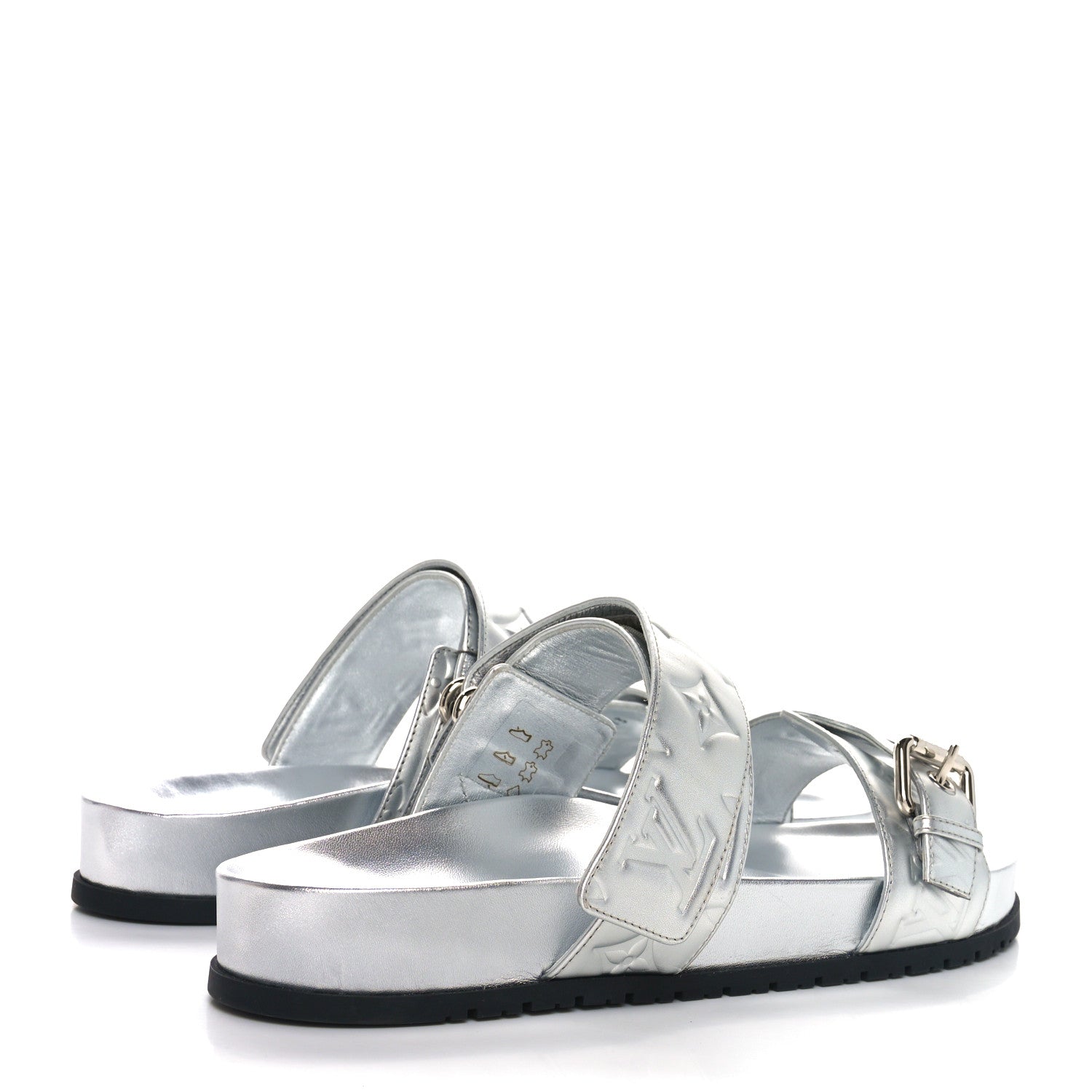 Louis Vuitton Metallic Calfskin Monogram Embossed Bom Dia Flat Mule Sandals 39 Silver 4 of 8