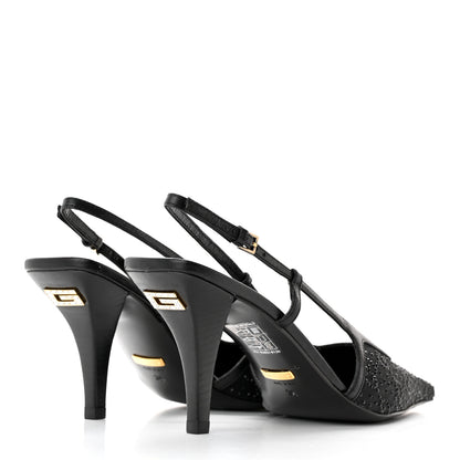 Gucci Moire Fabric Malaga Kid Crystal GG Monogram Square G 75mm Slingback Pumps 36 Black 4 of 10
