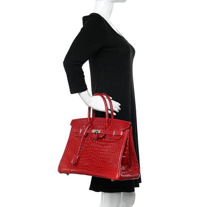 Hermes Shiny Porosus Crocodile Birkin 35 Rouge Vif 2 of 10