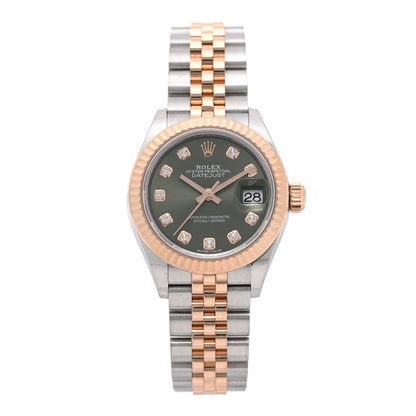 Rolex Stainless Steel 18K Everose Gold Diamond 28mm Oyster Perpetual Datejust Watch Green 279171 1 of 5