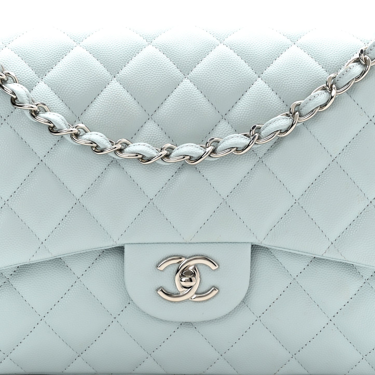 Caviar Quilted Jumbo Double Flap Light Blue