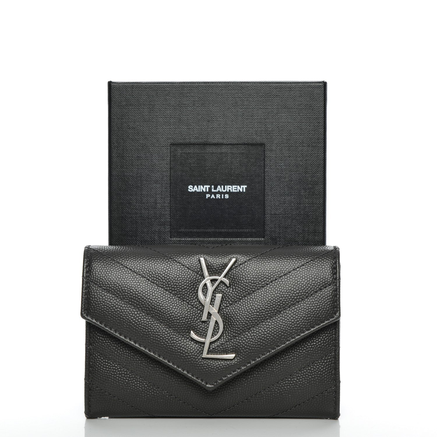 Saint Laurent Grain De Poudre Matelasse Chevron Small Monogram Envelope Wallet Coal 8 of 8