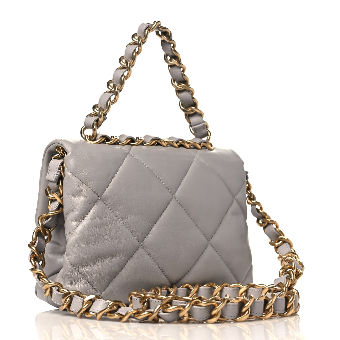 Lambskin Quilted Small Chain Top Handle Flap Grey