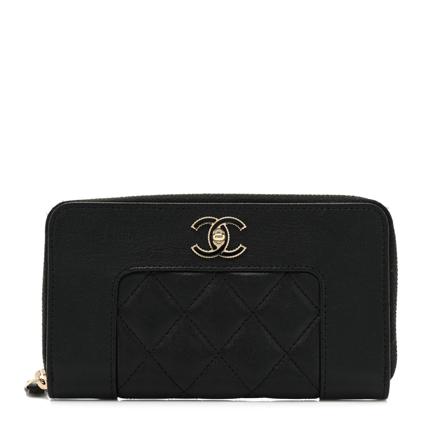 Sheepskin Quilted Mademoiselle Vintage Zip Around Wallet Black