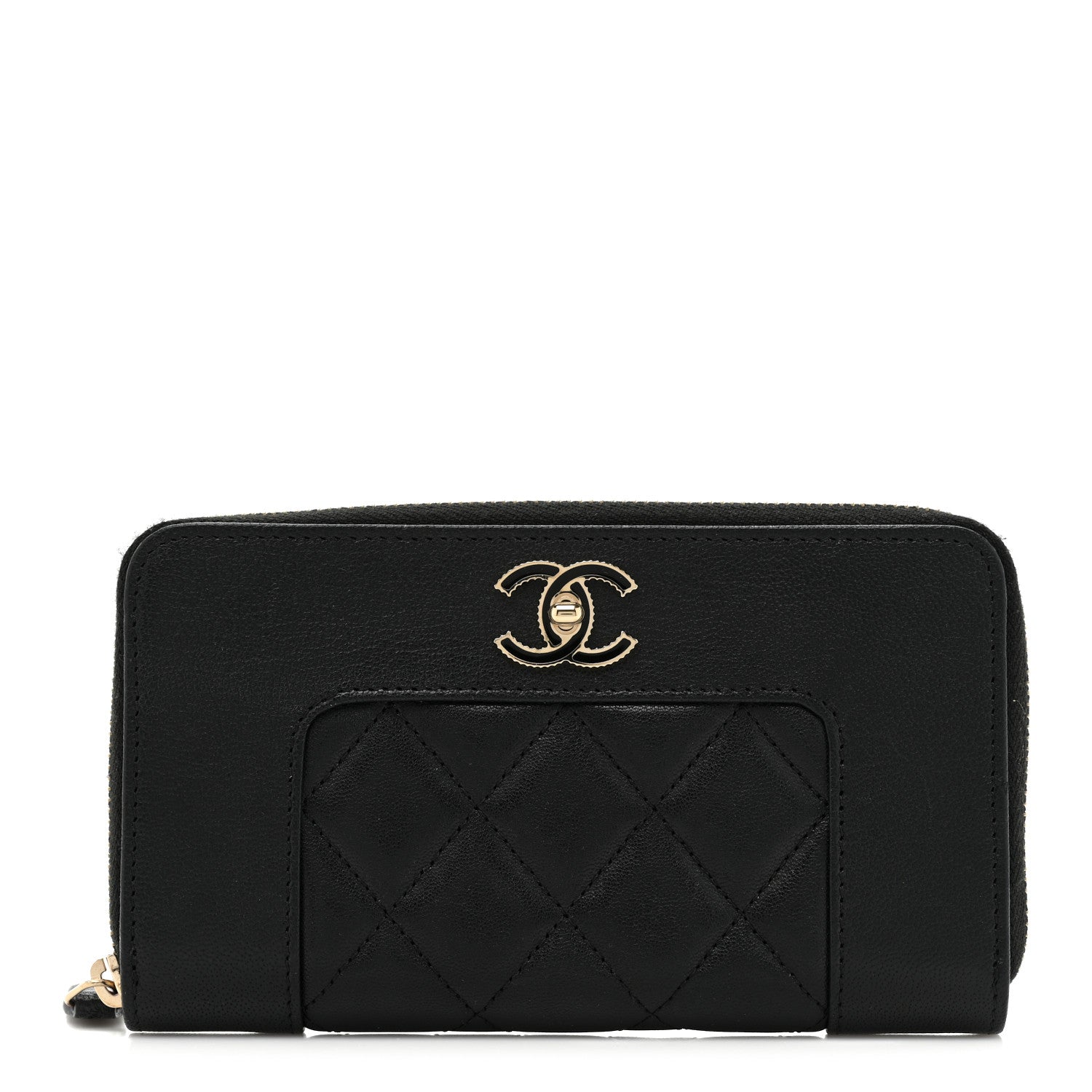 Chanel Sheepskin Quilted Mademoiselle Vintage Zip Around Wallet Black 1 of 13