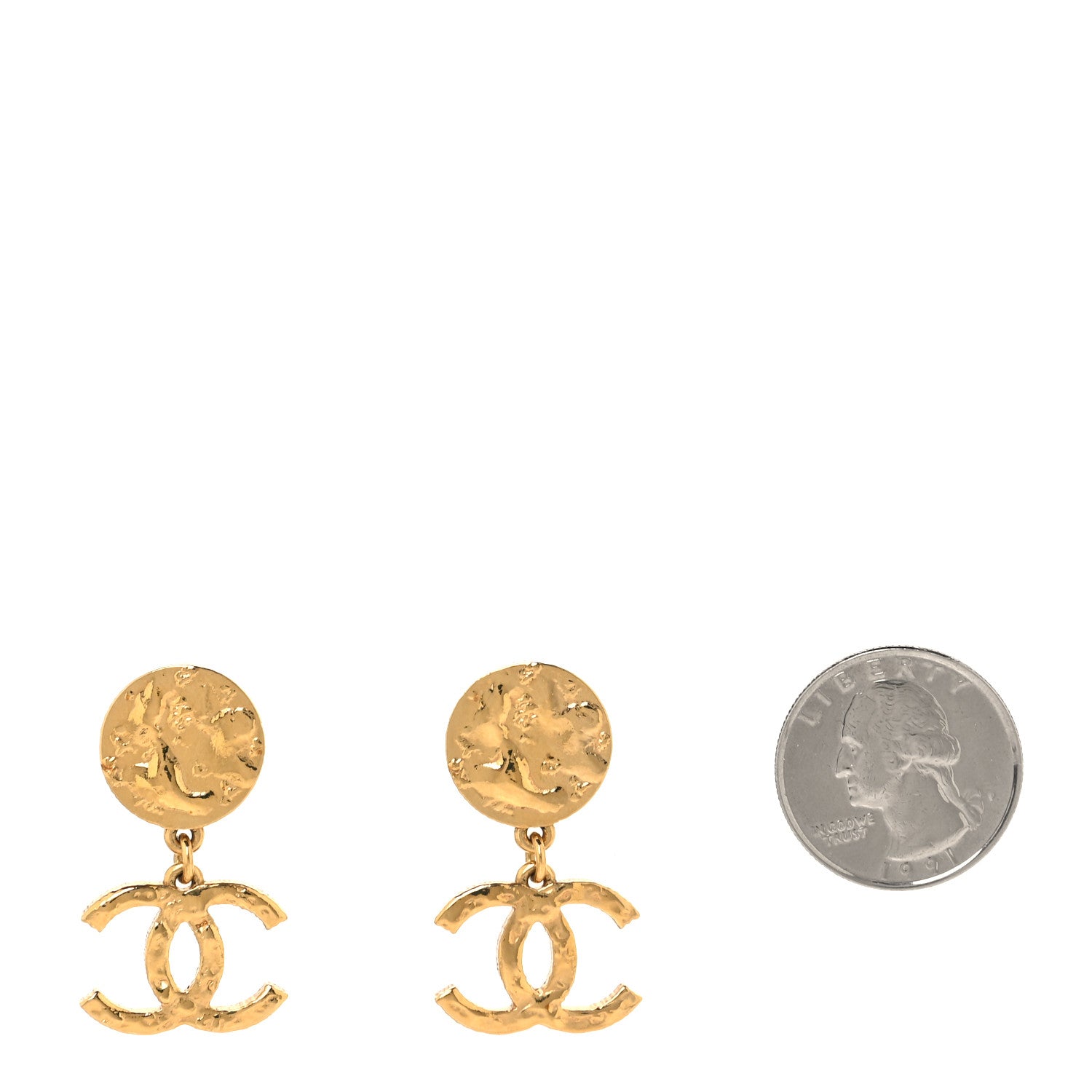 Chanel Metal Disc CC Drop Earrings Gold 2 of 5