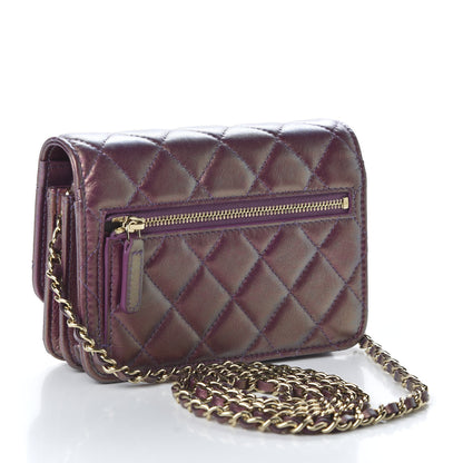 Chanel Iridescent Lambskin Quilted Mini Wallet On Chain WOC Purple 3 of 10