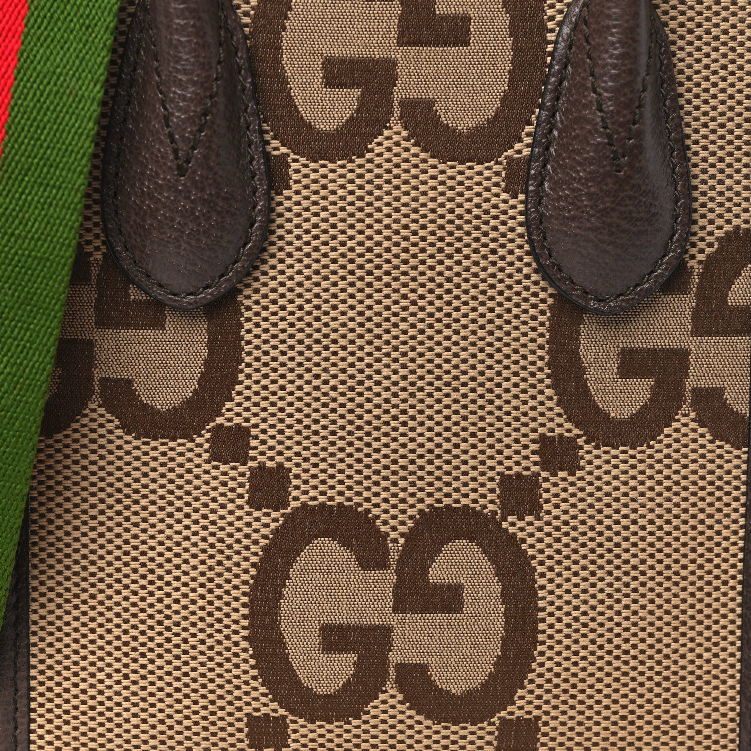 Gucci Monogram Jumbo GG Textured Dollar Calfskin Web Mini Vertical Tote Camel Ebony New Acero 8 of 11
