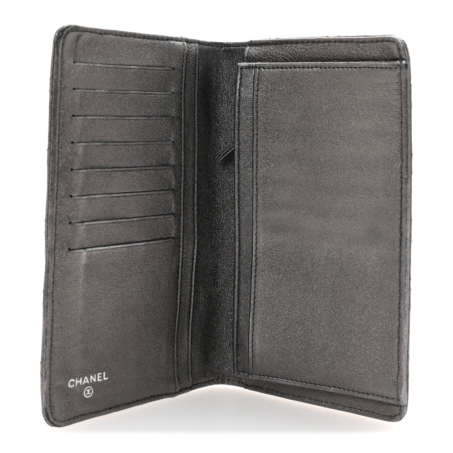 Metallic Aged Calfskin Quilted Reissue Yen Wallet Silver