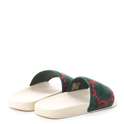 Gucci Velvet GG Monogram Slide Sandals 35 Green Red 4 of 6
