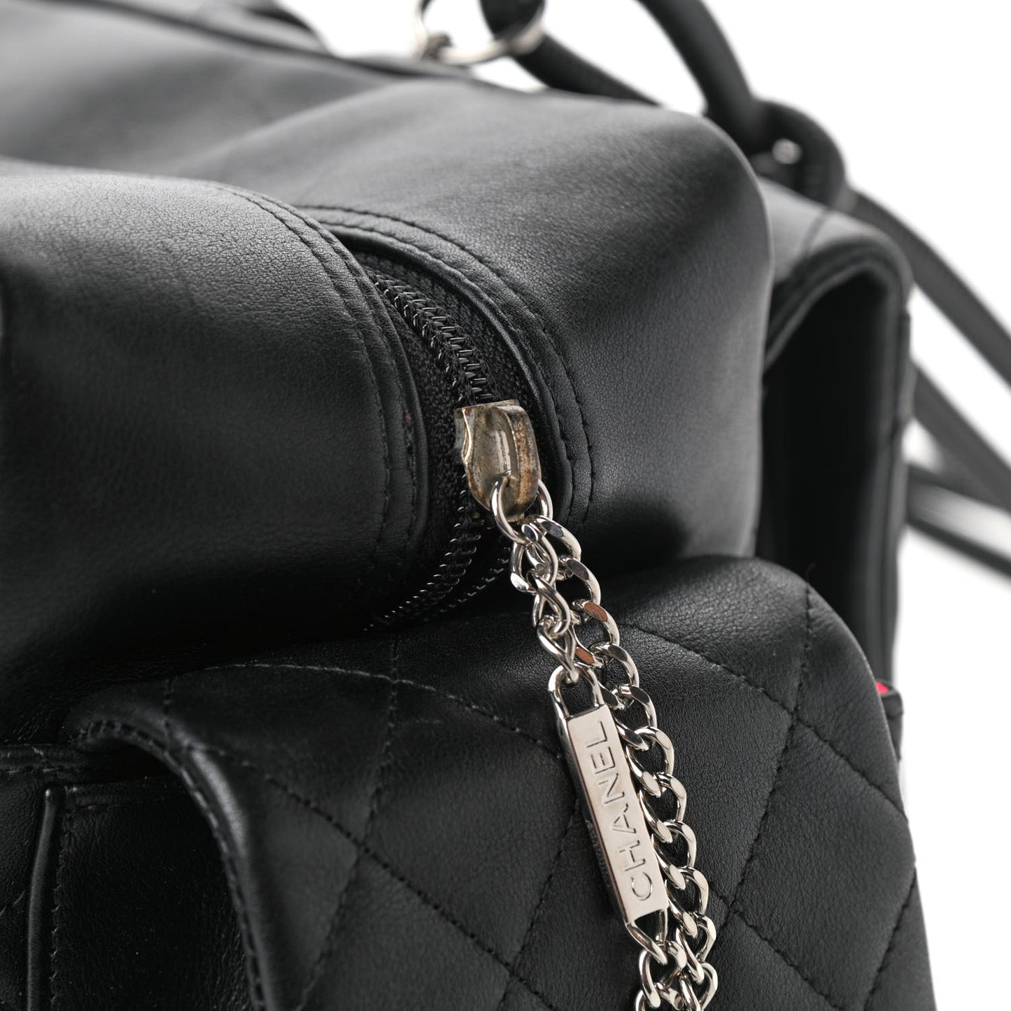 Calfskin Quilted Large Cambon Multipocket Reporter Black