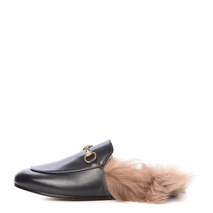 Gucci Calfskin Fur Womens Princetown Slippers 37 Black 1 of 8
