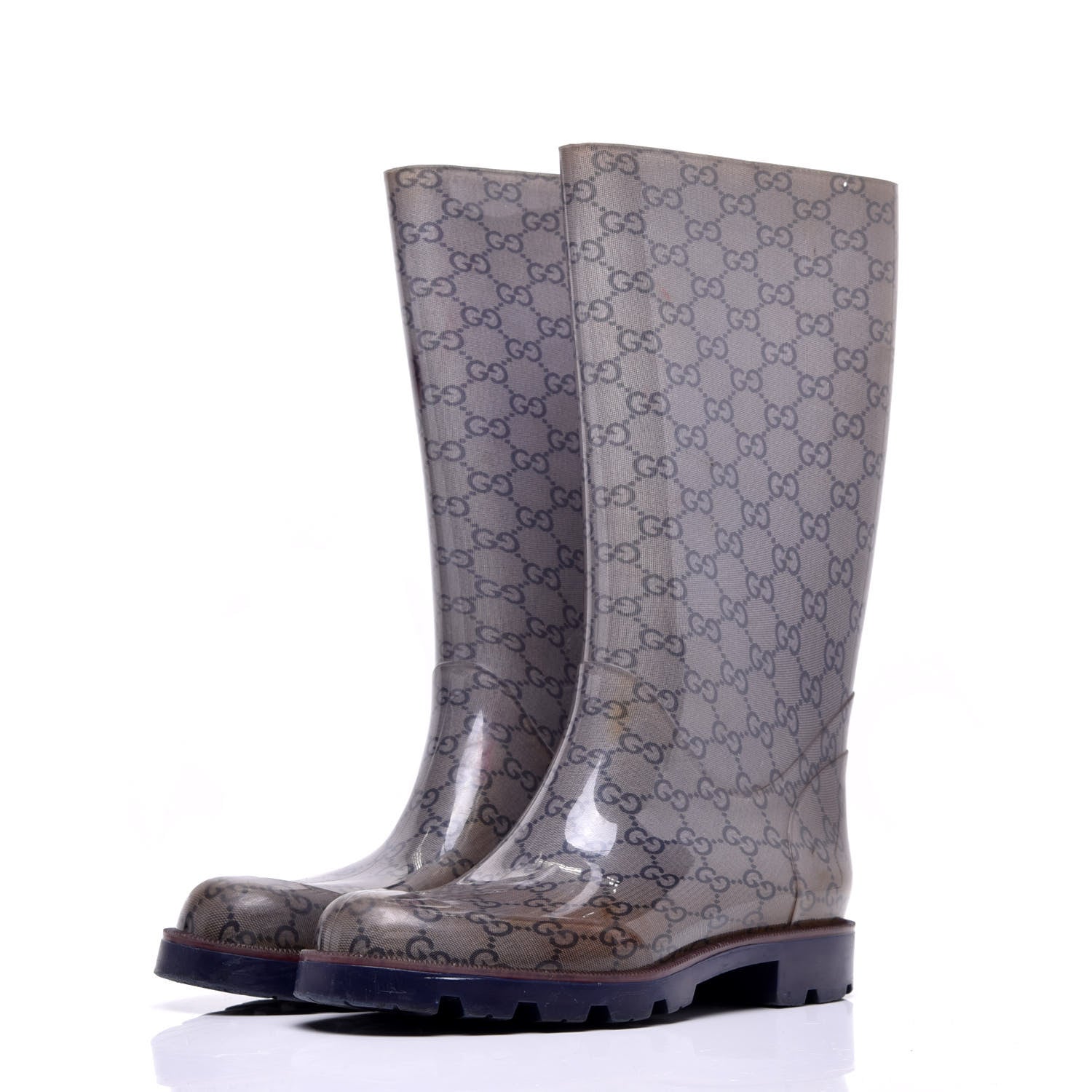 Gucci Rubber Monogram Edinburg Rain Boots 40 Transparent Blue 3 of 8