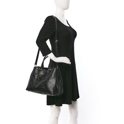 Prada Glace Calfskin Embossed Logo Tote Black 2 of 8