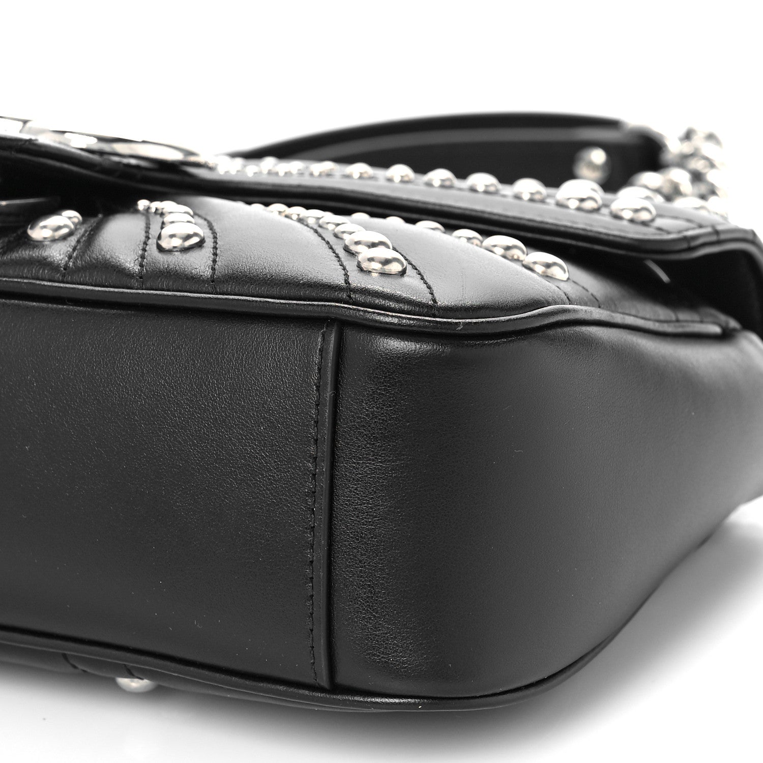 Gucci Calfskin Spiral Stud Small GG Marmont Shoulder Bag Black 9 of 9
