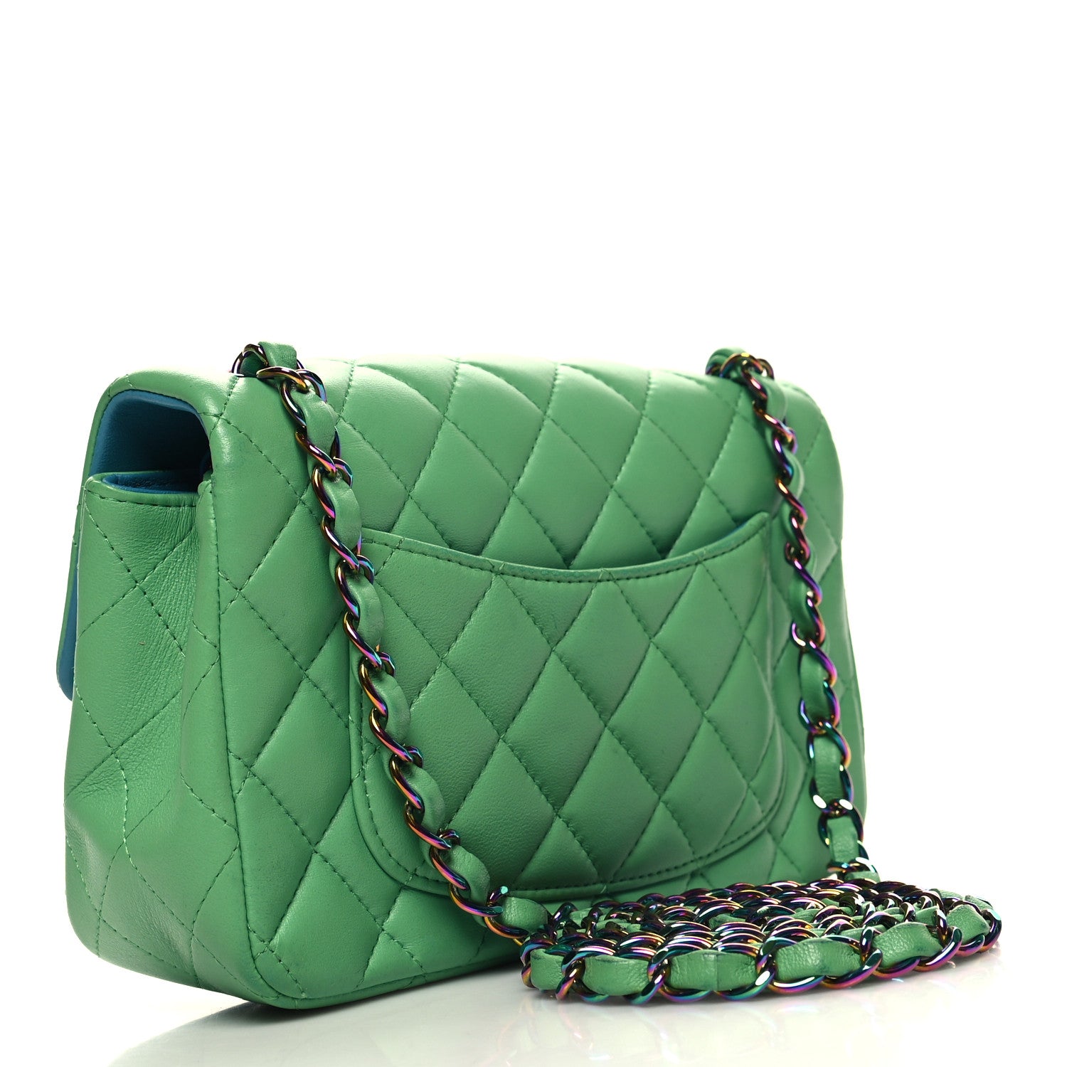 Chanel Lambskin Quilted Mini Rectangular Flap Green Blue 3 of 11