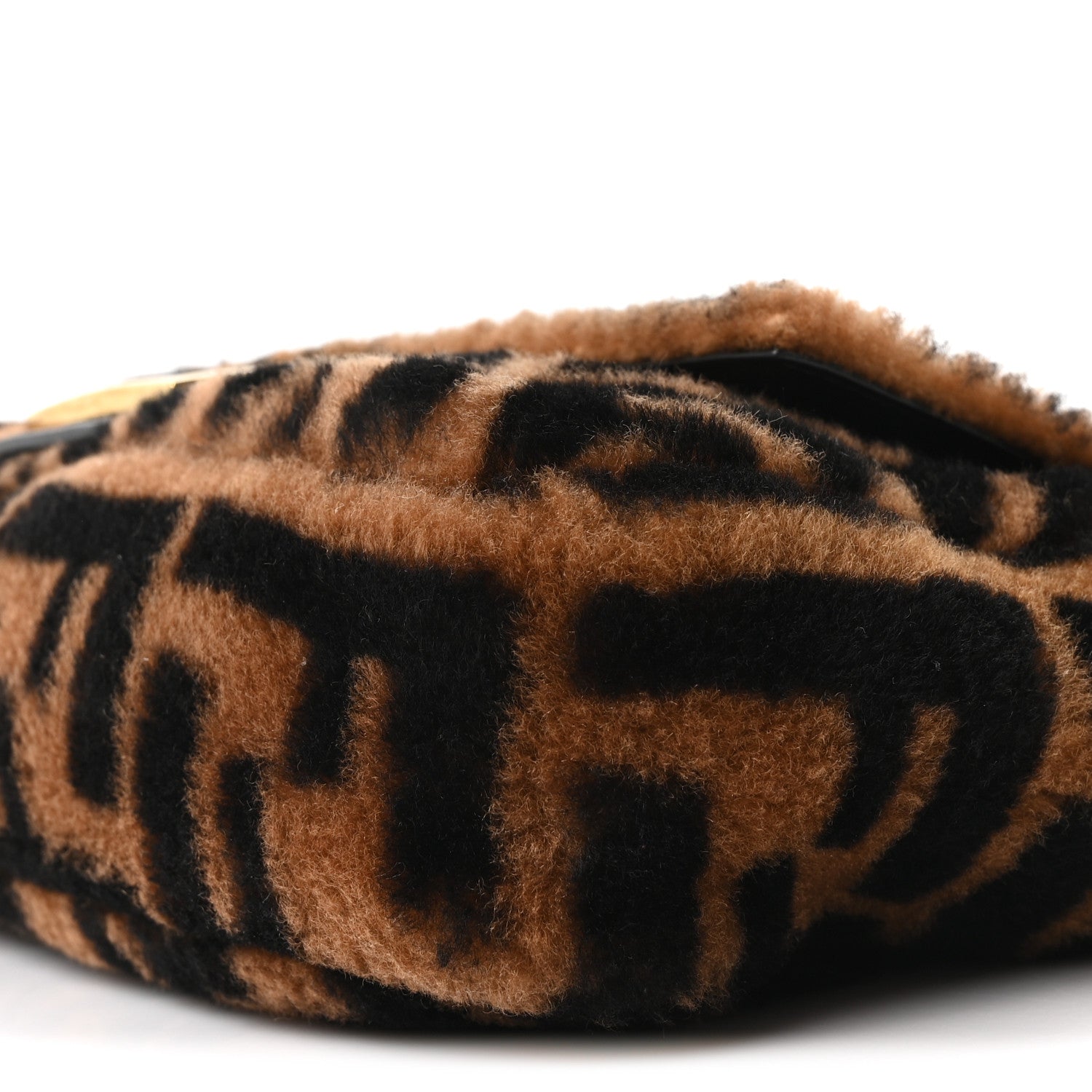 Fendi Shearling Vitello Dolce Macro FF 1974 Baguette Tobacco Black