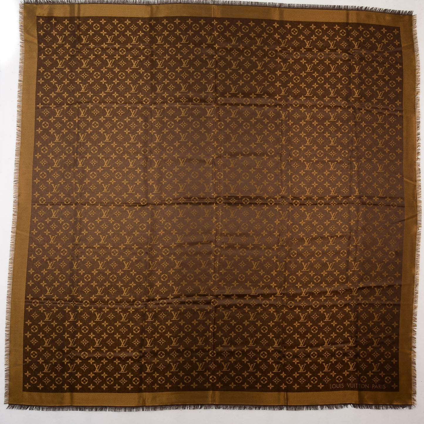 Silk Wool Monogram Shine Shawl Marron