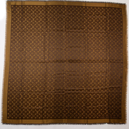 Louis Vuitton Silk Wool Monogram Shine Shawl Marron 3 of 5