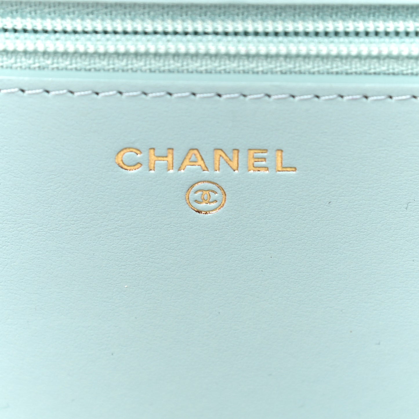 Caviar Camellia Embossed Wallet On Chain WOC Light Blue