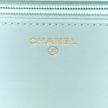Chanel Caviar Camellia Embossed Wallet On Chain WOC Light Blue 7 of 15