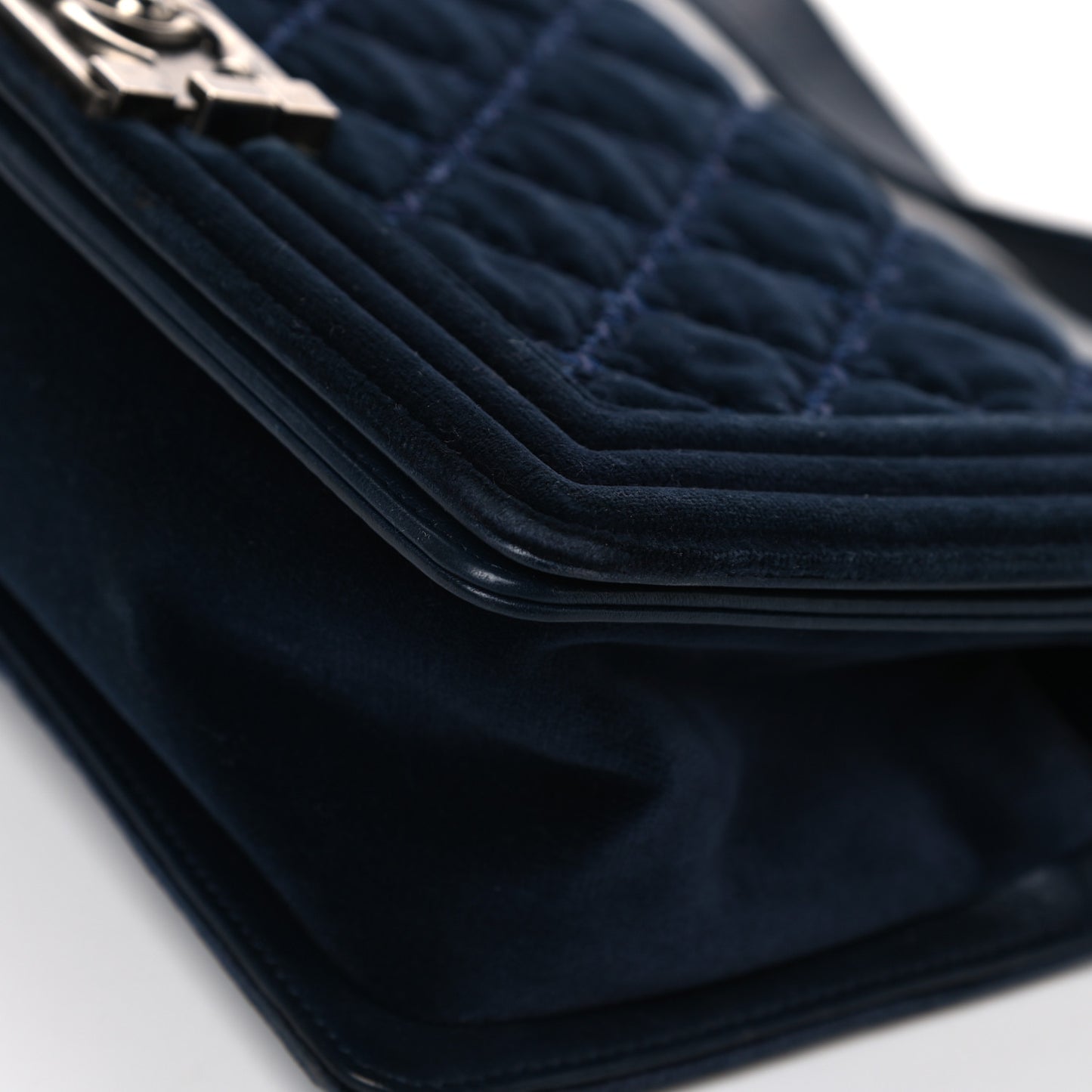 Velvet Tweed Quilted Medium Boy Flap Dark Navy Blue
