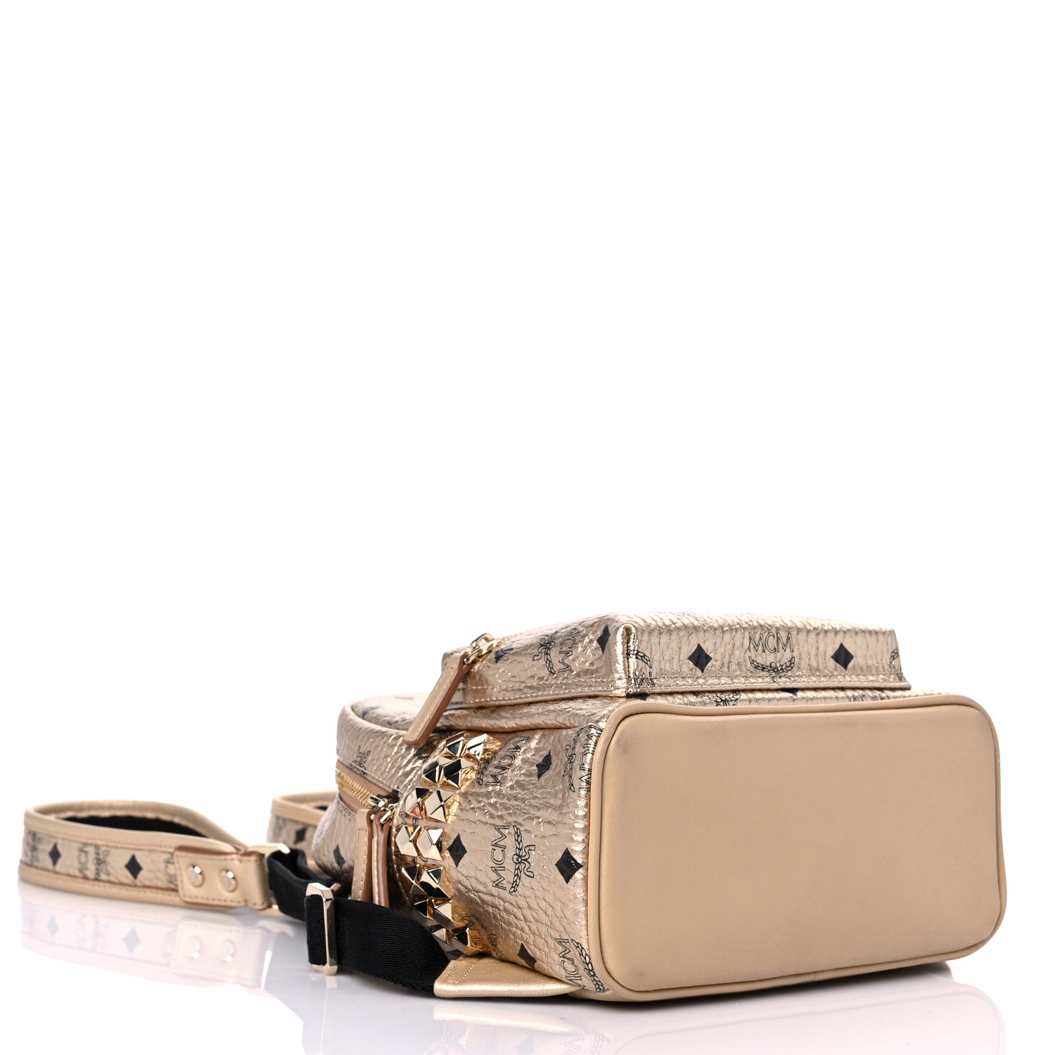 MCM Metallic Visetos Mini Side Stud Stark Backpack Gold 4 of 10