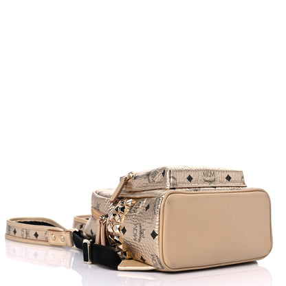 MCM Metallic Visetos Mini Side Stud Stark Backpack Gold 4 of 10
