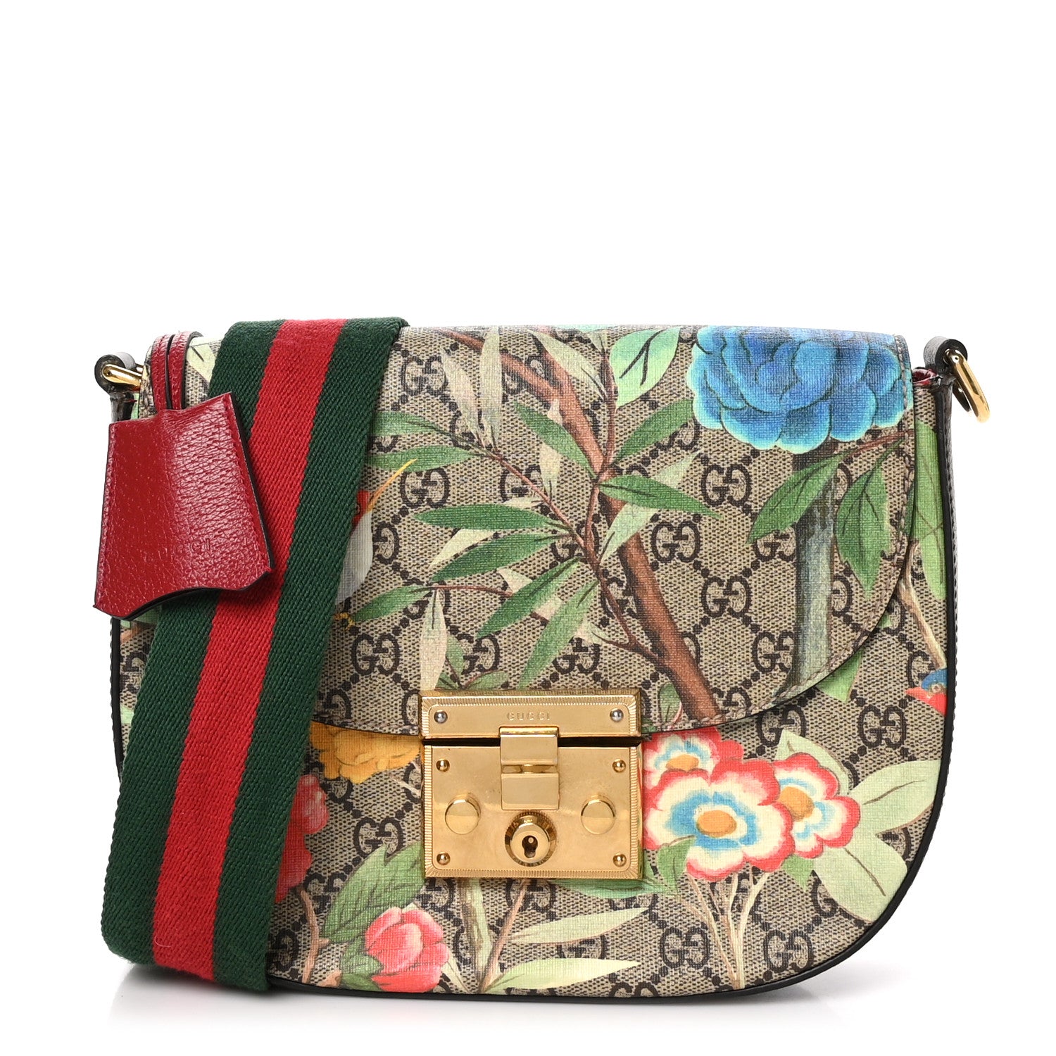 Gucci GG Supreme Monogram Tian Web Medium Padlock Messenger Shoulder Bag Beige Multicolor New Acero 1 of 12