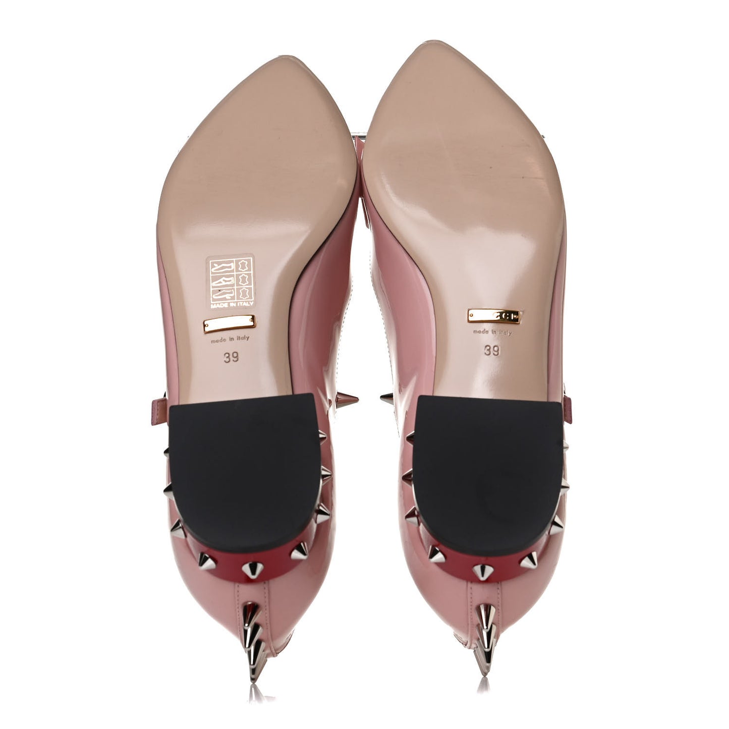 Patent Crystal GG Bow Sadie Spike Low Heel Ballerina Loafers 39 Perfect Pink