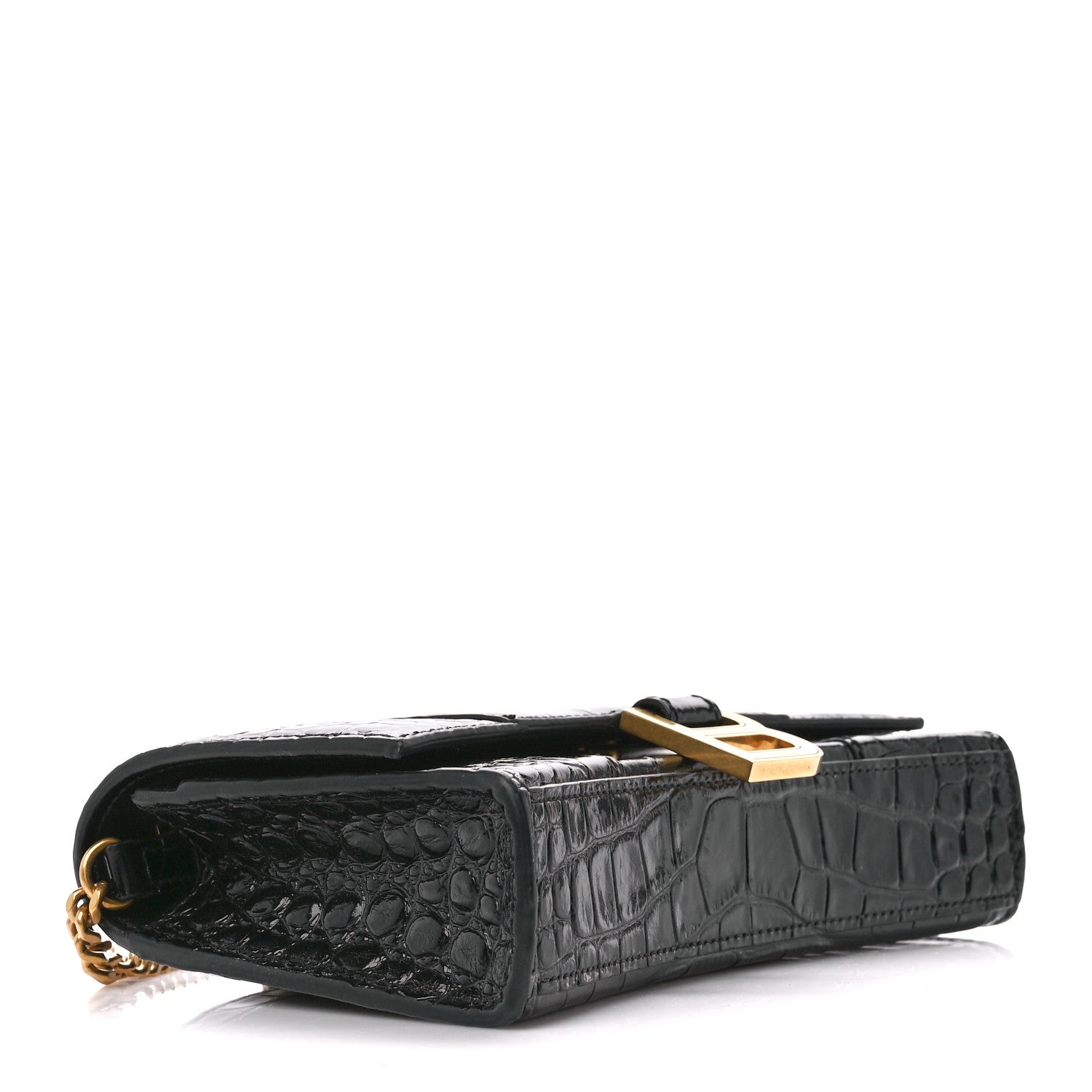 Balenciaga Shiny Calfskin Crocodile Embossed Hourglass Chain Bag Black 4 of 12