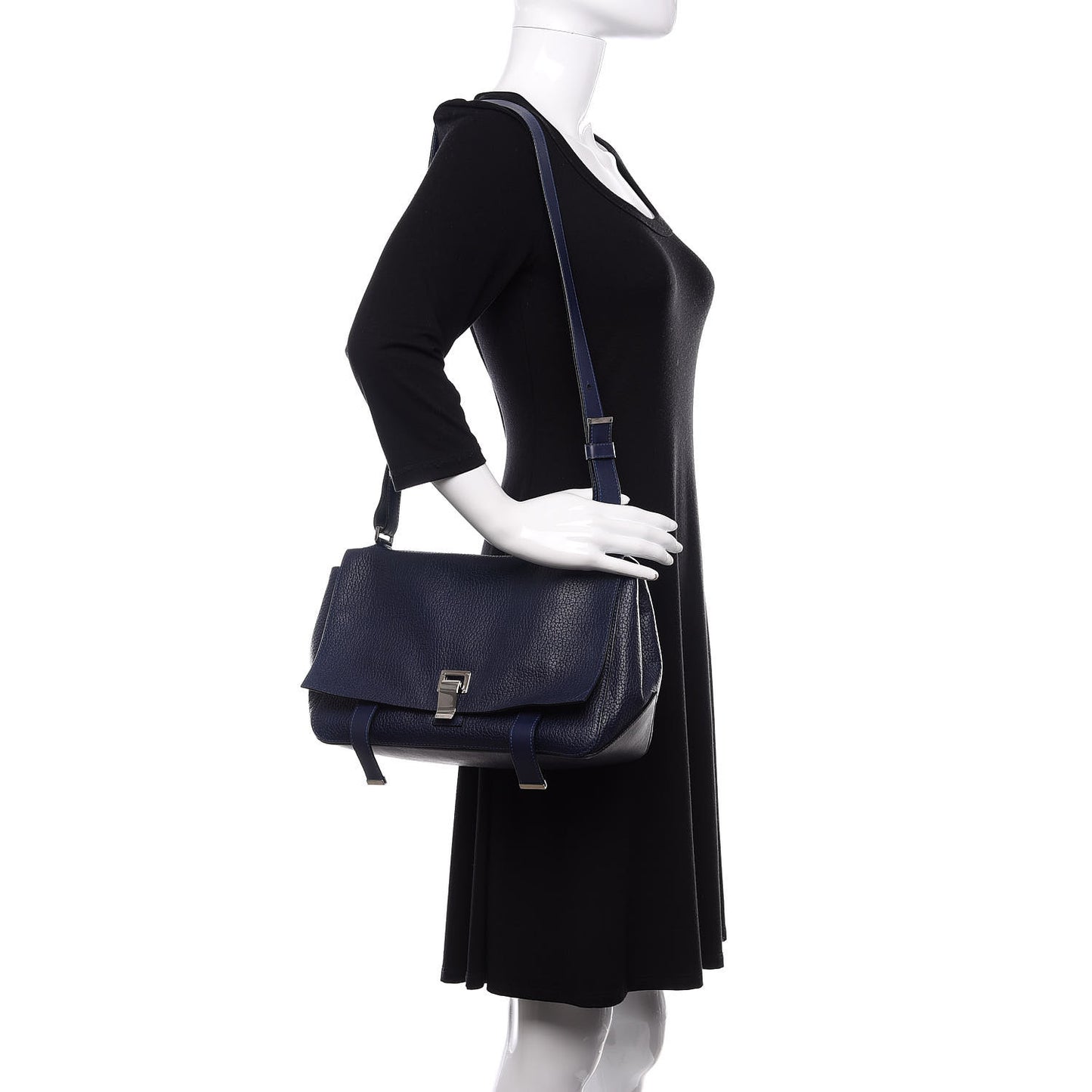 Pebbled Calfskin Double Sided PS Courier Bag Indigo